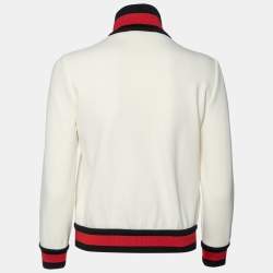 Pre Owned Gucci Cream Jersey Knit Web Stripe Trimmed Bomber Jacket M