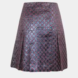 Pre Owned Gucci Blue Lurex GG Pleated Mini Skirt M
