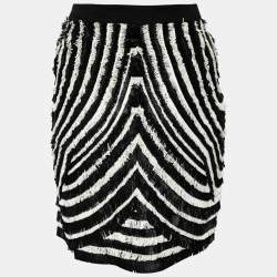 Pre Owned Gucci Monochrome Pattern Fringed Leather Short Skirt M 