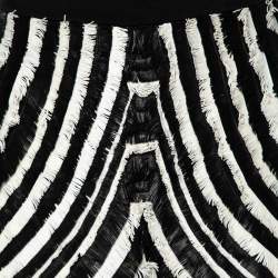 Pre Owned Gucci Monochrome Pattern Fringed Leather Short Skirt M 