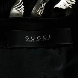 Pre Owned Gucci Monochrome Pattern Fringed Leather Short Skirt M 