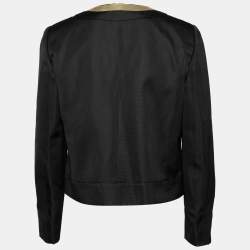 Pre Owned Gucci Black Silk & Leather Trimmed Chain Embellished Jacket M