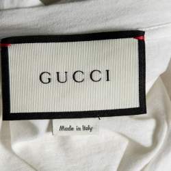 Pre Owned Gucci White Logo Printed & Embroidered Cotton Distressed T-Shirt XS