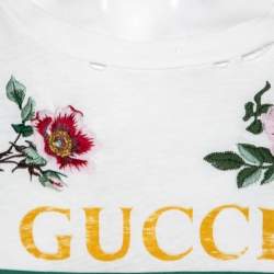Pre Owned Gucci White Logo Printed & Embroidered Cotton Distressed T-Shirt XS