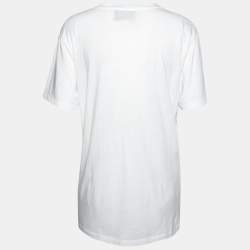 Pre Owned Gucci White Logo Printed & Embroidered Cotton Distressed T-Shirt XS