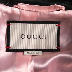 Gucci Black Leather Web Detail Trim Bow Tie Studded Collar Jacket M