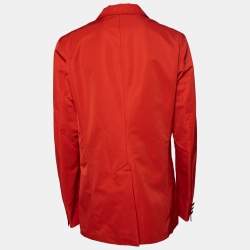 Pre Owned Gucci Red Synthetic Web Line Safari Coat L