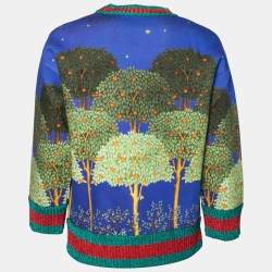 Pre Owned Gucci Blue Night Garden Print Cotton Crew Neck Sweatshirt S