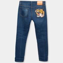 Pre Owned Gucci Navy Blue Cotton Embroidered Jeans S