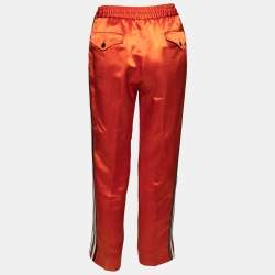 Pre Owned Gucci Orange Silk Gucci Stripe Jogging Pants L