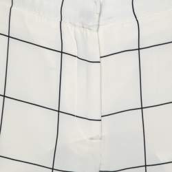 Pre Owned Valentino White and Black Windowpane Check Printed Silk Trousers L