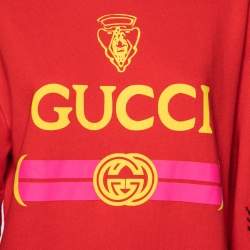 Pre Owned Gucci Red Knit Logo and Sequin Embellished Sweater XS