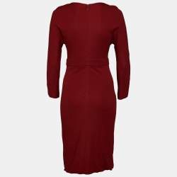Gucci Crepe Burgundy Bow Waist Detailed Long Sleeve Dress S
