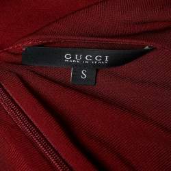 Gucci Crepe Burgundy Bow Waist Detailed Long Sleeve Dress S