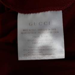 Gucci Crepe Burgundy Bow Waist Detailed Long Sleeve Dress S