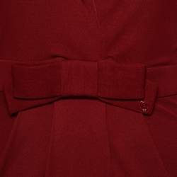 Gucci Crepe Burgundy Bow Waist Detailed Long Sleeve Dress S