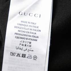 Pre Owned Gucci Black Jersey Web Stripe Trim Floral Appliqued Leggings M
