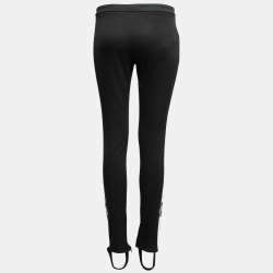 Pre Owned Gucci Black Jersey Web Stripe Trim Floral Appliqued Leggings M