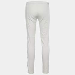 Pre Owned Gucci Off-White Stretch Cotton Paneled Tapered Trousers S