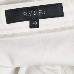 Pre Owned Gucci Off-White Stretch Cotton Paneled Tapered Trousers S