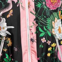 Pre Owned Gucci Black Floral Printed Silk Bomber Jacket S