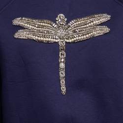 Pre Owned Gucci Navy Blue Knit Crystal Embroidered Dragonfly Patch Sweater XS