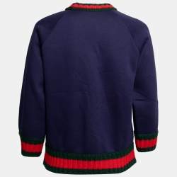 Pre Owned Gucci Navy Blue Knit Crystal Embroidered Dragonfly Patch Sweater XS