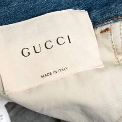 مملوكة مسبقًا Gucci Blue Denim Floral Embroidered Straight Leg Jeans L