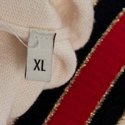 Pre Owned Gucci Cream Wool Rib Knit Lurex Trimmed Crewneck Sweater XL