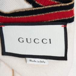 Pre Owned Gucci Cream Wool Rib Knit Lurex Trimmed Crewneck Sweater XL