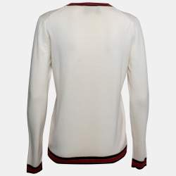 Pre Owned Gucci Cream Wool Rib Knit Lurex Trimmed Crewneck Sweater XL