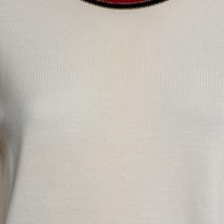 Pre Owned Gucci Cream Wool Rib Knit Lurex Trimmed Crewneck Sweater XL