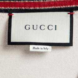 Pre Owned Gucci Cream Wool Lurex Web Stripe Trimmed Button Front Cardigan XL