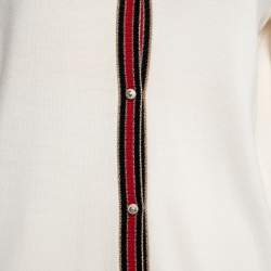 Pre Owned Gucci Cream Wool Lurex Web Stripe Trimmed Button Front Cardigan XL
