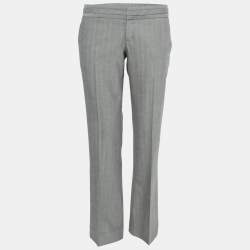 Pre Owned Gucci Grey Wool Buckle Detail Tailored Trousers M