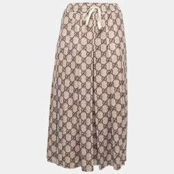 Pre Owned Gucci Brown GG Printed Jersey Pleated Midi Skirt XS