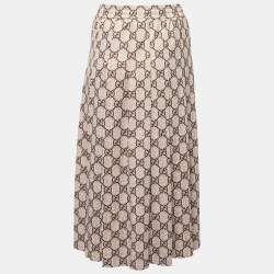 Pre Owned Gucci Brown GG Printed Jersey Pleated Midi Skirt XS