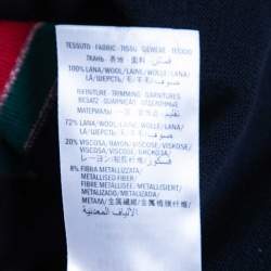 Pre Owned Gucci Navy Blue Wool & Lurex Web Stripe Trimmed Button Front Cardigan S