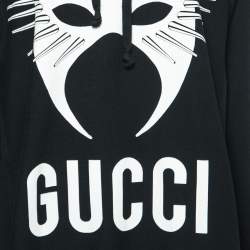 Pre Owned Gucci Black Cotton Printed Manifesto Oversized Hoodie L