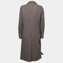 Pre Owned Gucci Brown Wool Floral Sequin Embroidered Embellished Coat S