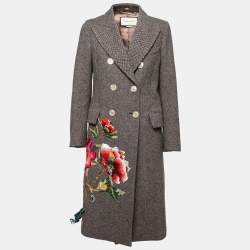 Pre Owned Gucci Brown Wool Floral Sequin Embroidered Embellished Coat S