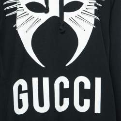 Pre Owned Gucci Black Cotton Printed Manifesto Oversized Hoodie XXL