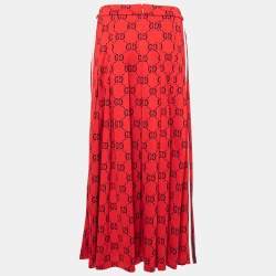 Pre Owned Gucci Red GG Jacquard Cotton Pleated Maxi Skirt M
