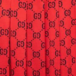 Pre Owned Gucci Red GG Jacquard Cotton Pleated Maxi Skirt M