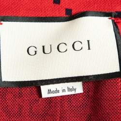Pre Owned Gucci Red GG Jacquard Cotton Pleated Maxi Skirt M