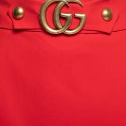 Pre Owned Gucci Red Wool & Silk GG Buckled A-Line Skirt M