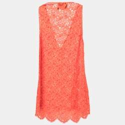 Gucci Orange Floral Lace Sleeveless V-Neck Top M