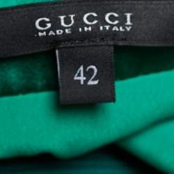 Pre Owned فستان غوتشي حرير أسود وأخضر زمردي بلا ظهر مزين قصات مفرغة أكمام طويلة مقاس متوسط (ميديوم)