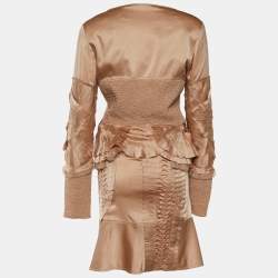 Pre Owned Gucci Salmon Pink Silk Pleated Skirt Suit M/L