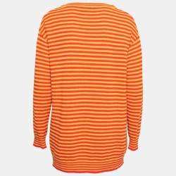 Pre Owned Gucci Red & Yellow Striped Panther Intarsia Knit Wool Jumper XS